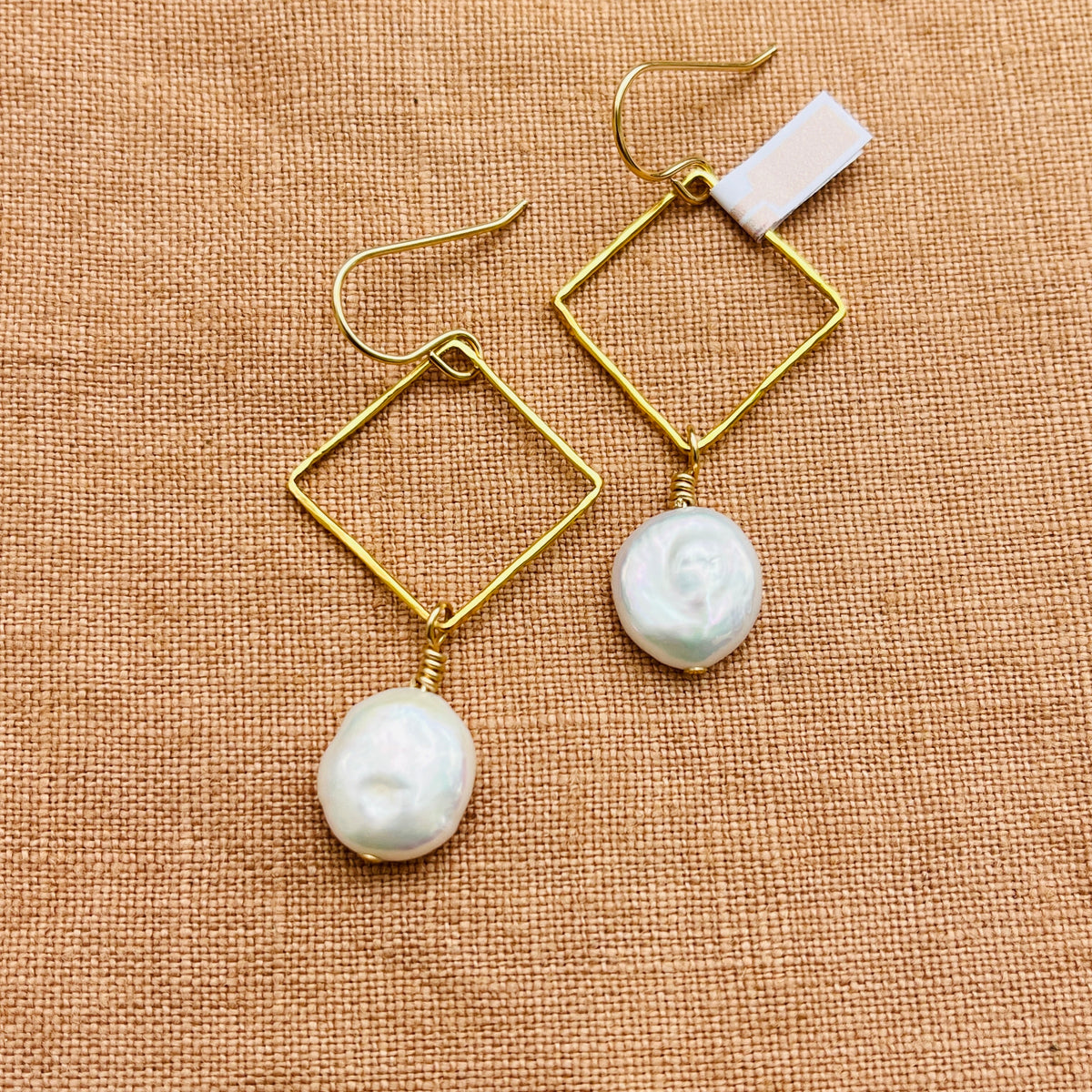 14k gold filled DIAMOND DANGLE COIN PEARL DIAMOND EARRINGS