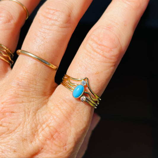 14K Gold Filled V DIAMOND SLEEPING BEAUTY TURQUOISE SET