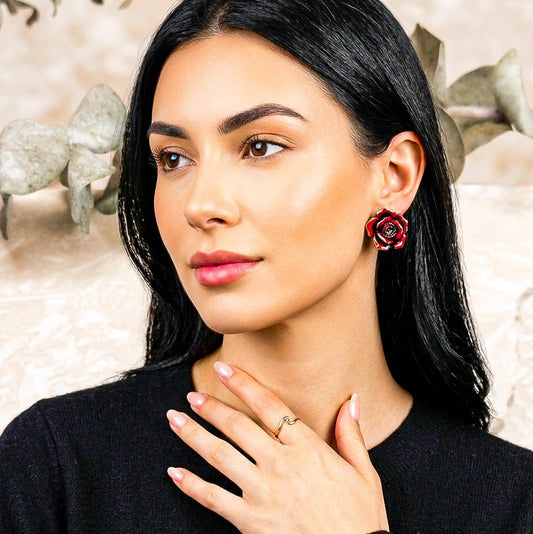 Camellia - Gilded Rose Statement Stud Earrings