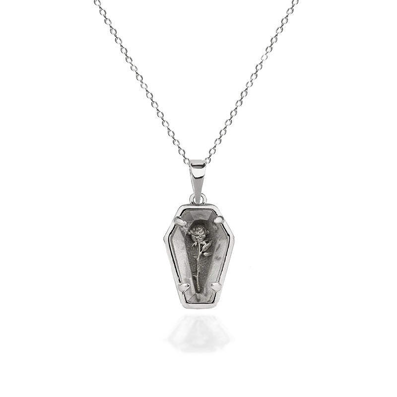 Halloween Ghost Festival Dark Gothic Rose Coffin Necklace