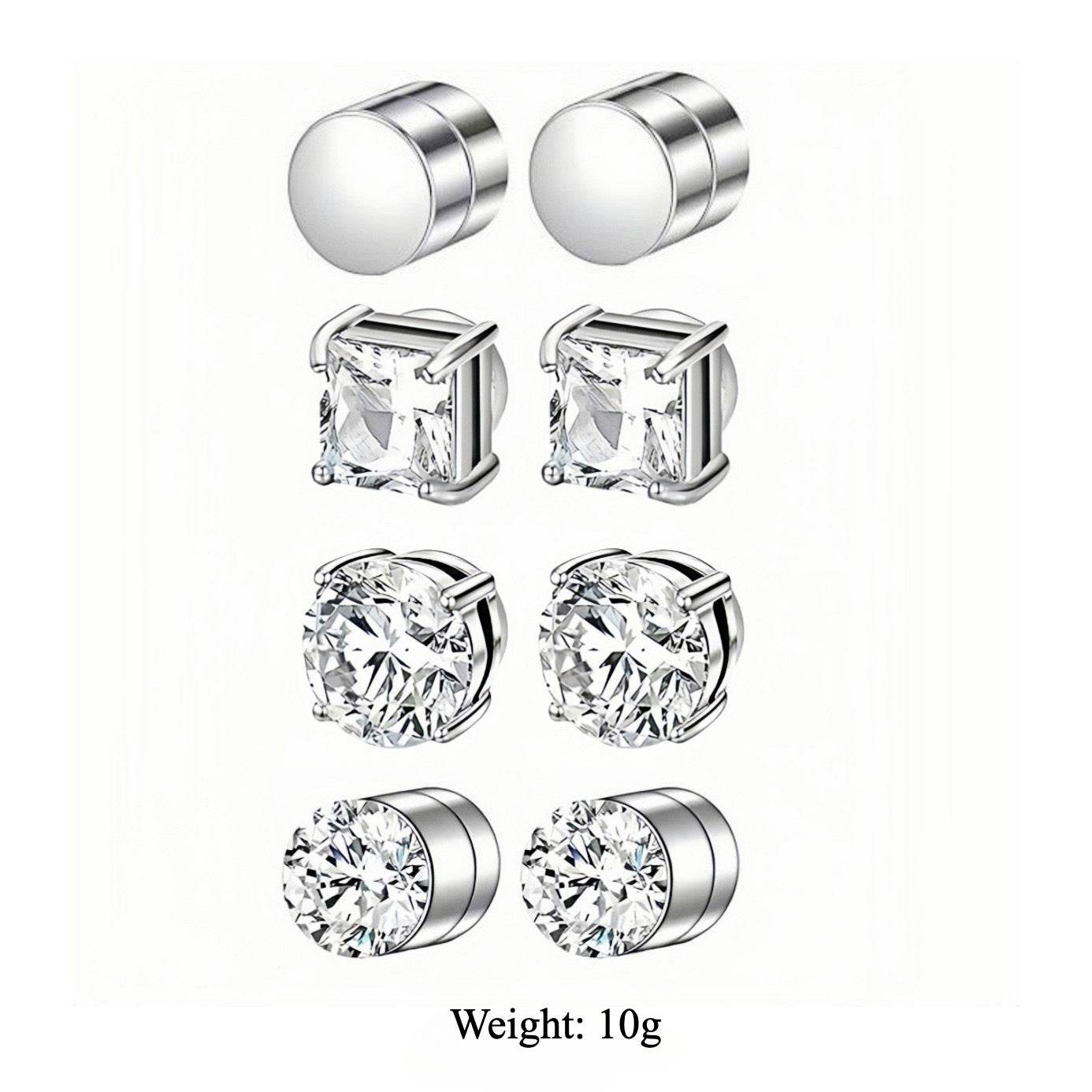 Multi Sets of Stainless Steel Magnetic CZ Stud Earrings for Men Women, 6mm Cubic Zirconia Inlaid Hypoallergenic Earring Packs, Non-Piercing Clip On Earring Combo