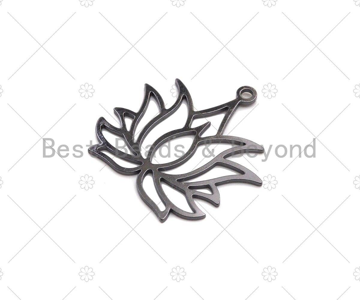 CZ Clear Micro Pave Lotus Flower Pendant, Flower Shaped Pave Pendant, Gold/Rose Gold/Silver/Gunmetal plated, 38mm, Sku#Y411