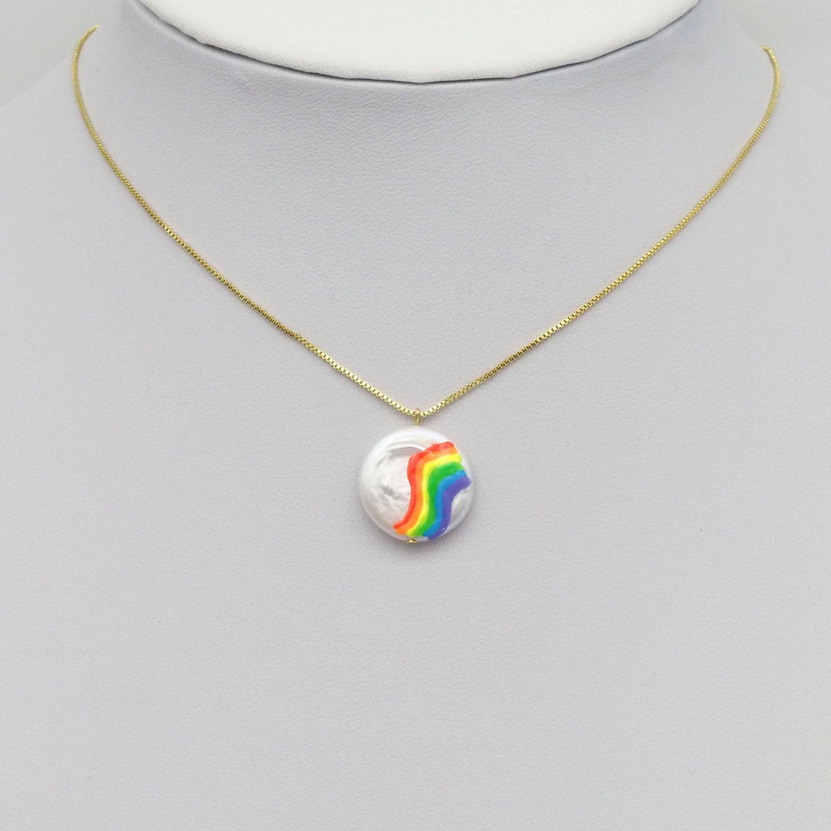 Rainbow On White Pearl Charm/Spacer Beads, Sku#Y889