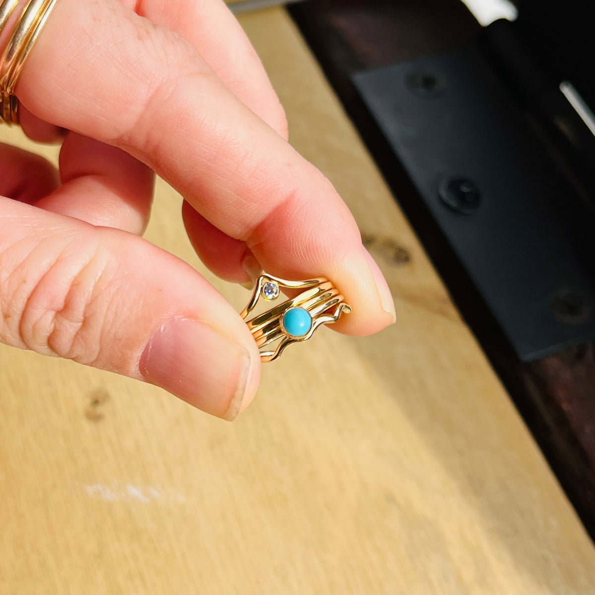 14K Gold Filled V DIAMOND TURQUOISE GEM SET