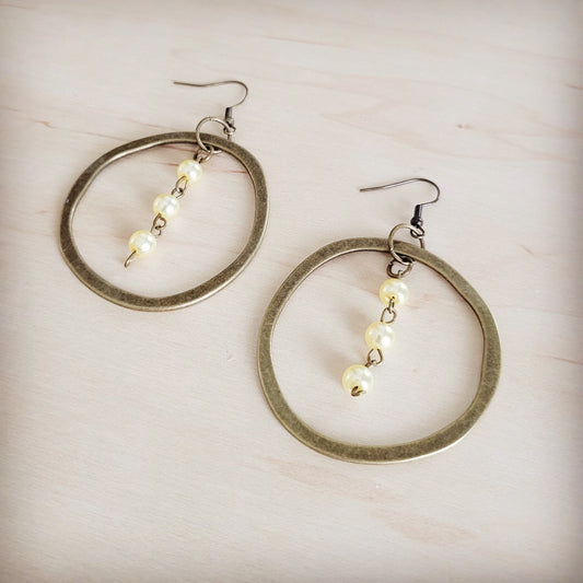 **Western Copper Hoop Earrings w/ Champagne Pearl Beads 200bu