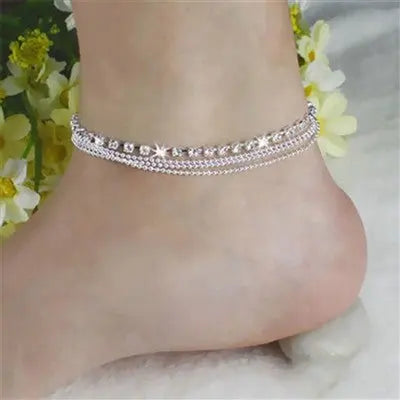 Multi Row Crystal Chain Anklet Ankle Bracelet