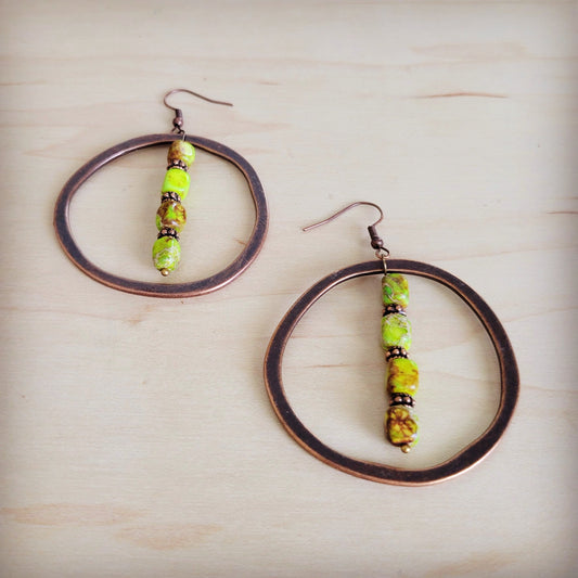**Western Copper Hoop Earrings w/ Lime Green Regalite 100a