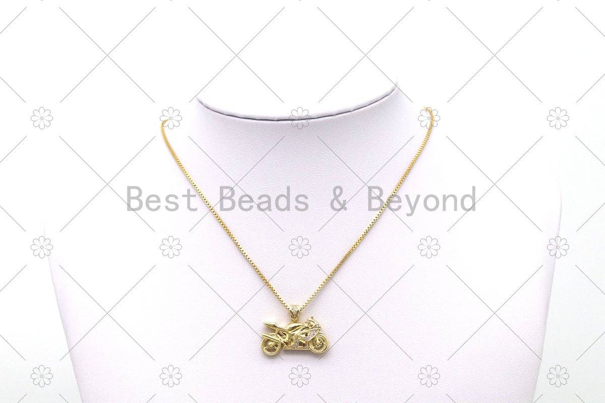 CZ Micro Pave Motorcycle Shape Pendant, Silver/Gold/Black Motorcycle Charm, Necklace Bracelet Charm Pendant,Sku#Y553