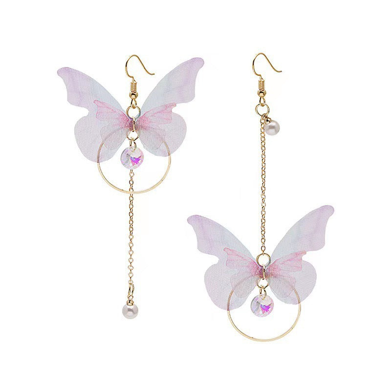 New Korean-style Retro Asymmetric Butterfly Earrings Long Style