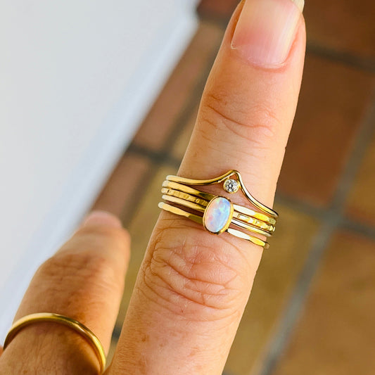14k gold-fill OVAL OPAL V DIAMOND RING SET