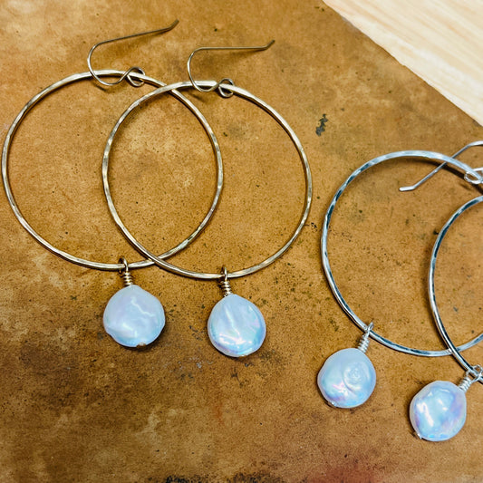 Coin Pearl Hoop Earrings