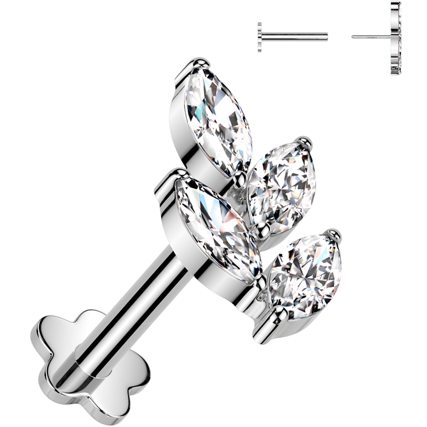 18G 5/16 Clear CZ Gem Vine Medical Grade Titanium Reversible Flat Back Earring