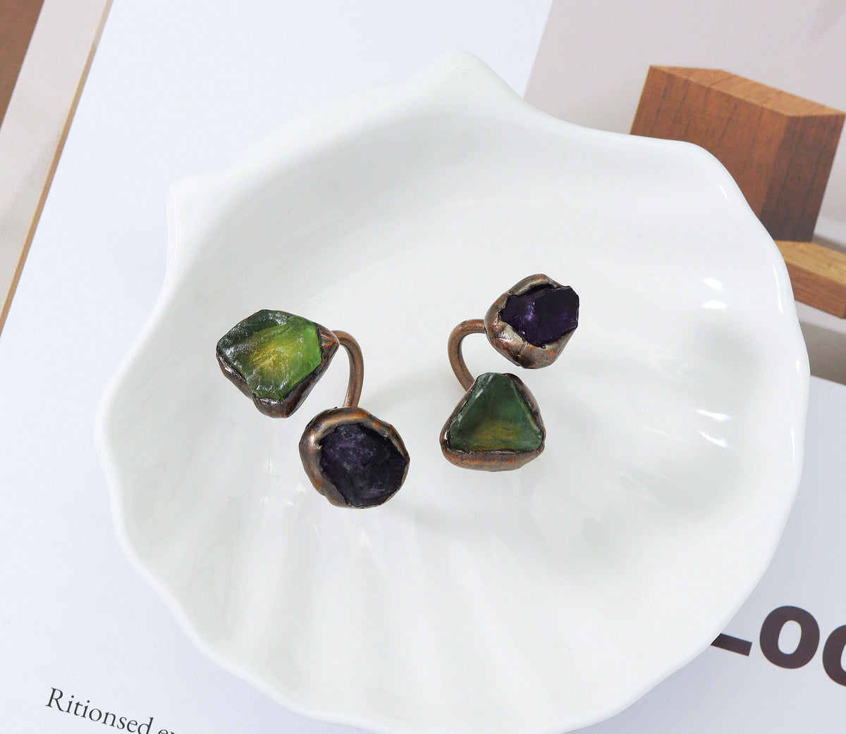 Green Fluorite and Amethyst Adjustable Ring, Sku#YT44