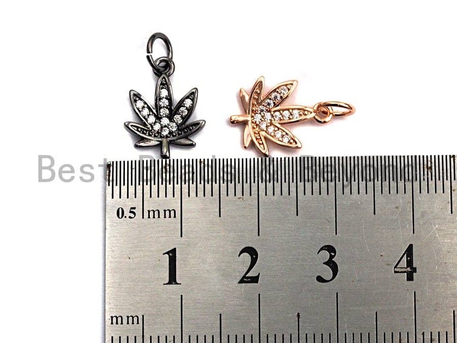 CZ Micro Pave Maple Leaf Shape Pendant,Cubic Zirconia Charm/Pendant, Gold/Silver/Rose Gold Tone,10x13mm,sku#Y231
