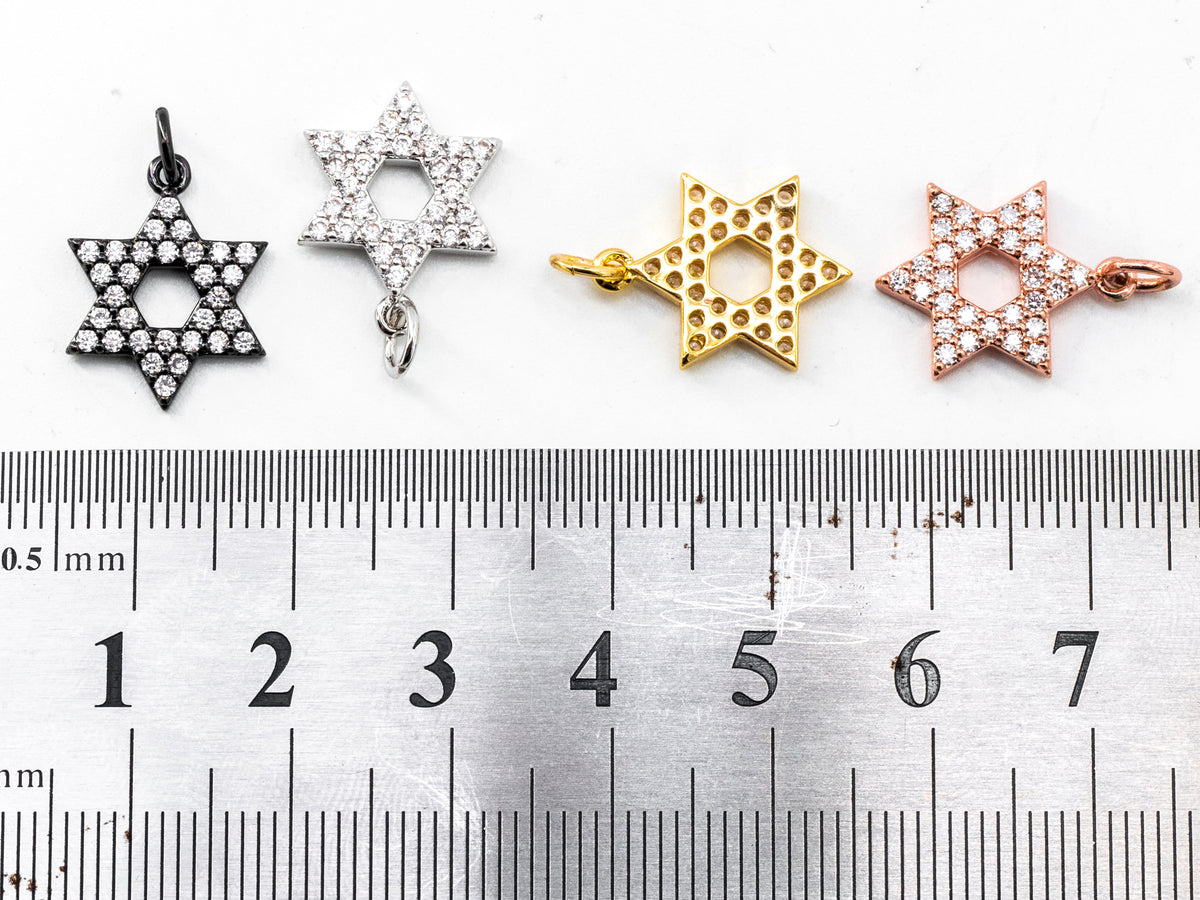 CZ Micro Pave Star of David Charm, Bracelet Necklace Cubic Zirconia Pendant Charm, 13x17mm,sku#Y14