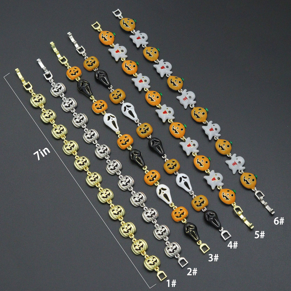 Gold Silver Halloween Ghost Pumpkin Charm Chain Bracelet, Sku#A520