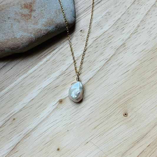 14k gold filled DAINTY WHITE KEISHI FRESHWATER PEARL NECKLACE