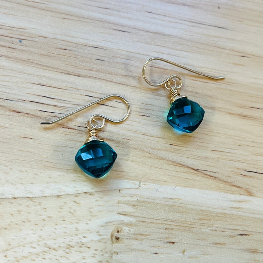 14k gold filled PEACOCK BLUE QUARTZ EARRINGS