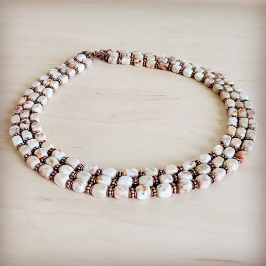 **Triple Strand Layered Boho Sandstone Regalite Necklace 264L
