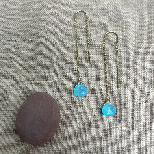 Aqua Chalcedony Threader Earrings