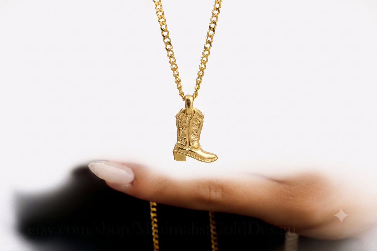 Cowgirl Cowboy Boot Pendant Necklace in 925 Sterling Silver