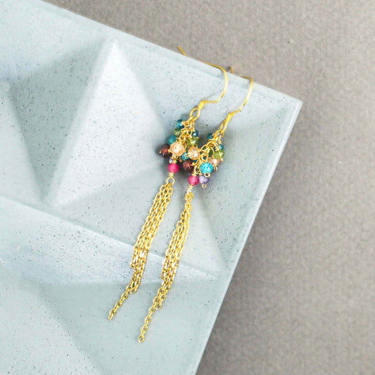 Rainbow Gemstone Edge EarringsDesigned to add a little 'edge' to those leggings and yoga outfits!3" long
French hooks
14k gold plated fine Italian silver
Gemstones: Pink Tourmaline, Red Ruby, ChaEarringsPARKEN JEWELRYVettedArcRainbow Gemstone Edge Earrings