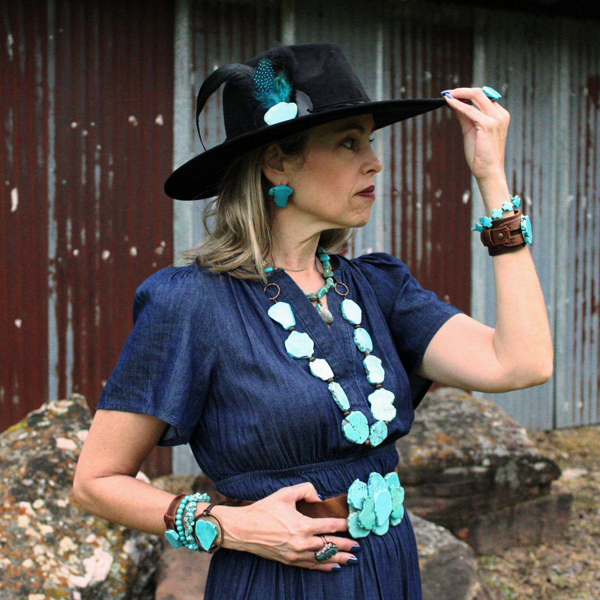 Turquoise Regalite Slab Necklace with Leather Ties 229h