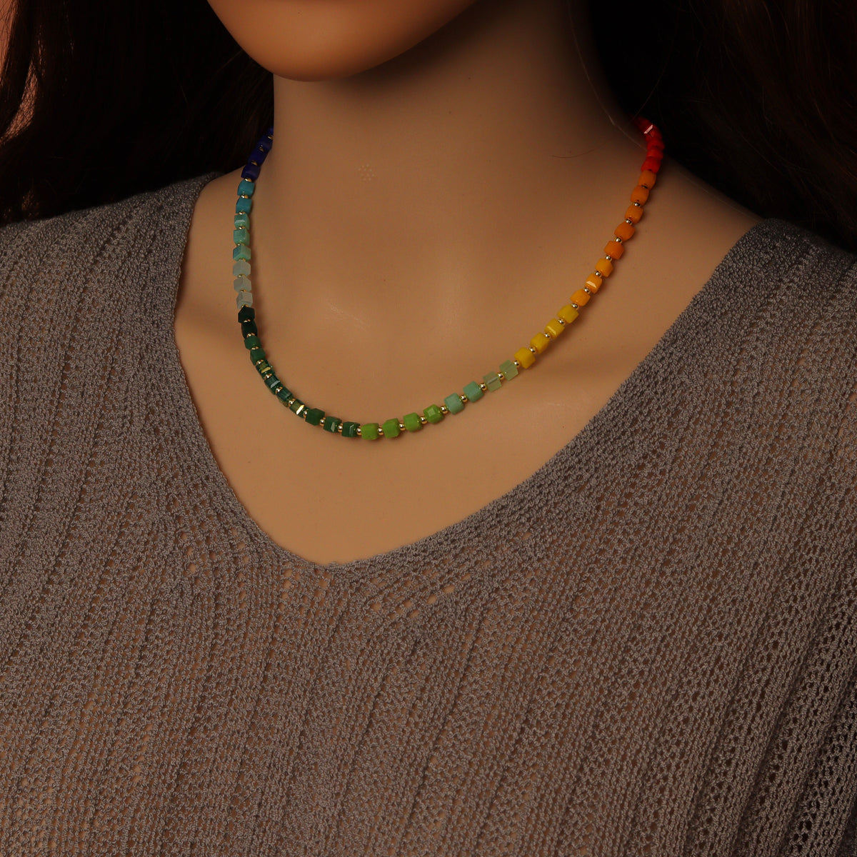 Rainbow Cube Crystal beads Necklace, sku#EF801