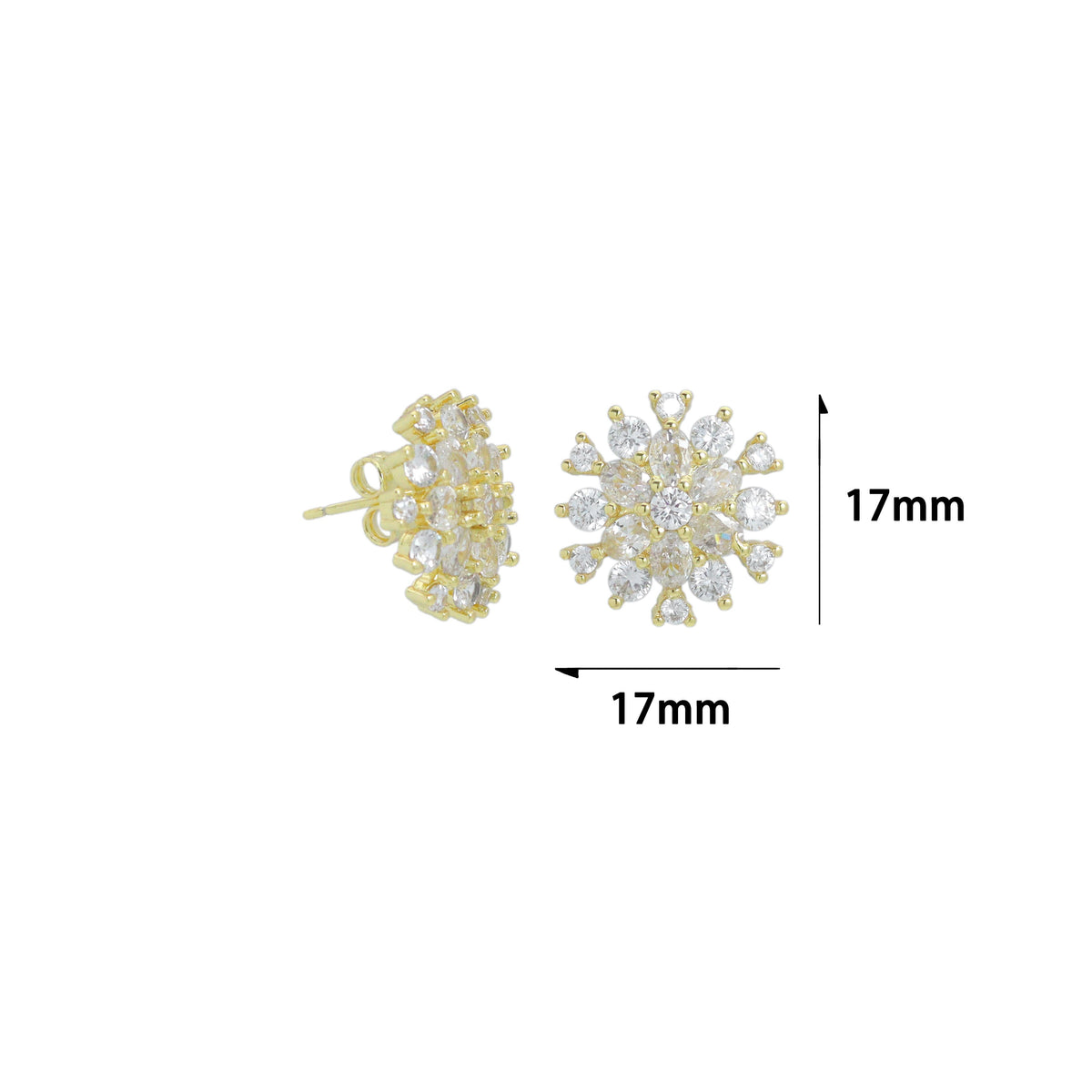 Clear CZ Gold Flower Stud Earrings, Sku#LK1268