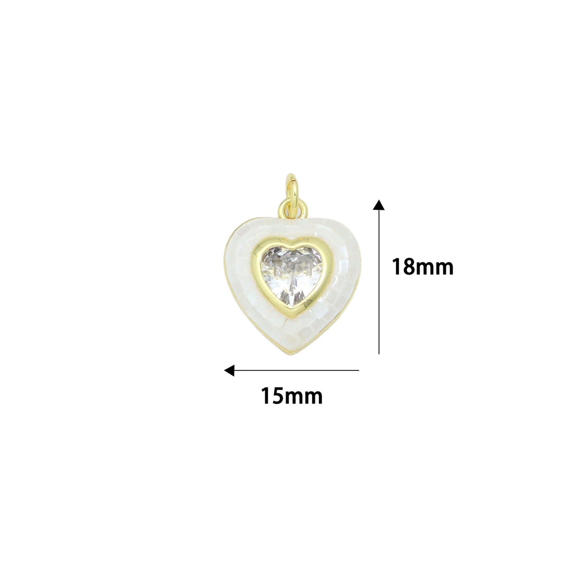 White Mother of Pearl with CZ Center Heart Heart Pendant charm, Sku#LK1282