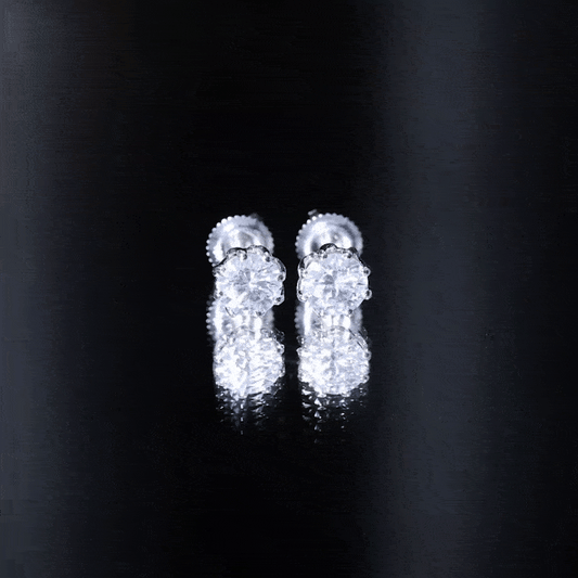 1.9 Carat Round Cut Cubic Zirconia Solitaire Stud Earrings In Silver