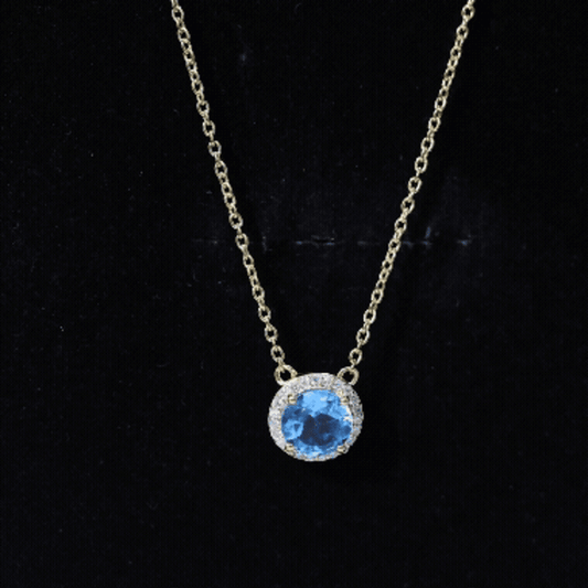 Natural 1.5 Carat Swiss Blue Topaz Chain Necklace with Diamond Halo