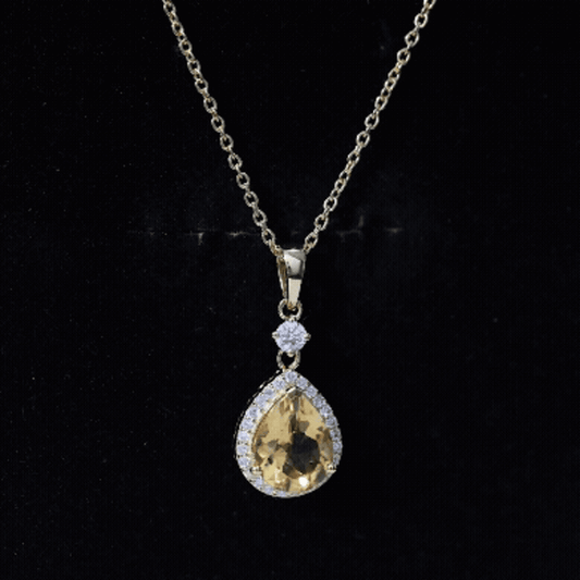 Certified 2 Carat Citrine Teardrop Pendant Necklace with Diamond Halo