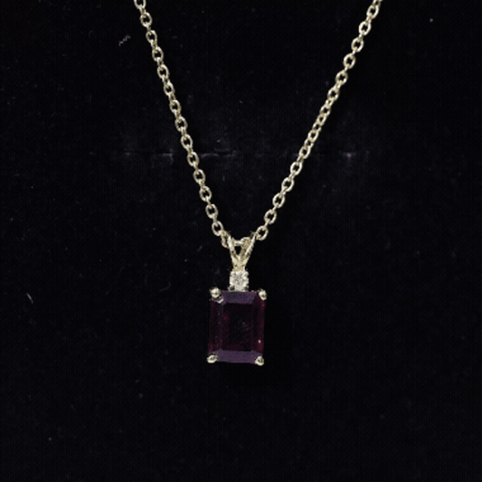 2 Carat Emerald Cut Rhodolite Solitaire Necklace with Lab Diamond