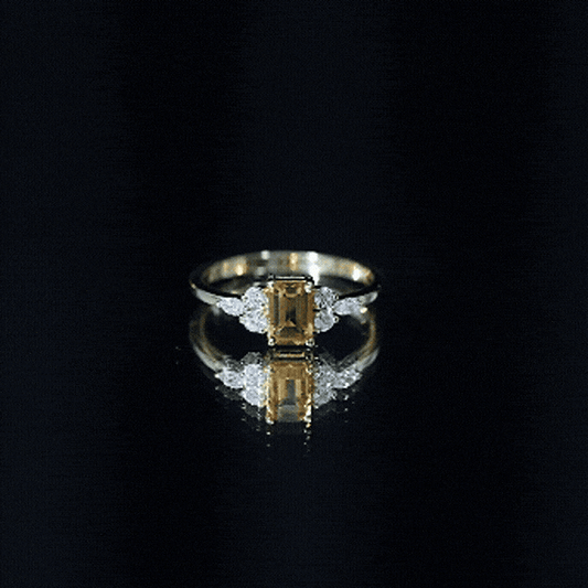 Natural 0.6 Carat Citrine Emerald Cut Engagement Ring with Diamond Trio