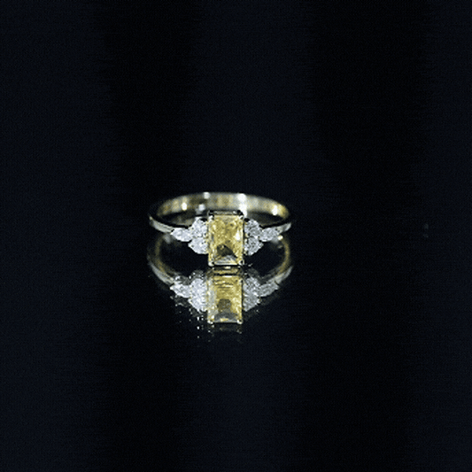 0.75 Carat Emerald Cut Lab Created Yellow Sapphire Promise Engagement Ring