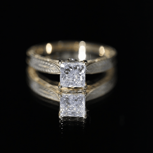 Lab Grown Diamond Engraved Solitaire Engagement Ring in Claw Set