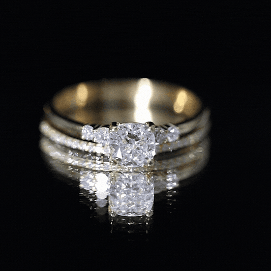 1.7 Carat Lab Grown Diamond Cushion Engagement Ring With Wedding Band