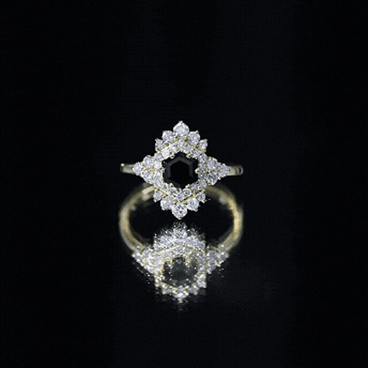 Black Spinel and Diamond Vintage Engagement Ring in Silver