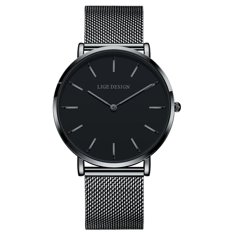 Women's Pink Dial Mesh Band Slim Stainless Steel Watch