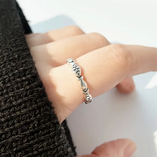 925 Sterling Silver Fish Adjustable Rings For Women Engagement Jewelry Wholesale and Jewellery