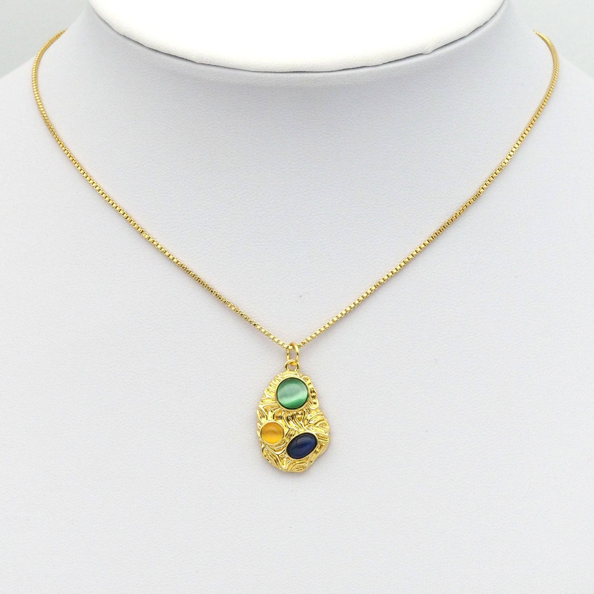 Yellow Green Blue Cat's Eye Stone On Oval Pedant Charm, Sku#Y801