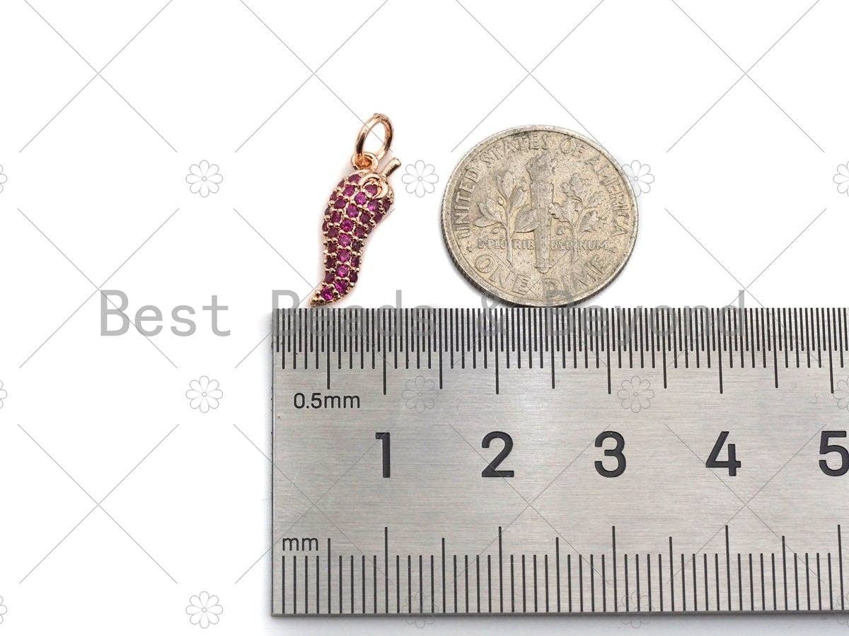 Fuchsia CZ Micro Pave Chili Pepper Shape Pendant/Charm, Pepper Cubic Zirconia Pendant, Silver/Gold/Rose Gold/Black Tone, 6x16mm, Sku#Y283