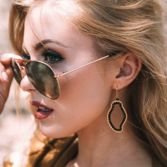 Black Spinel Freestyle Earrings with abstract shapes, black spinel gemstones, 14k gold plated sterling silver, French hooks, handmade in NYC studio.