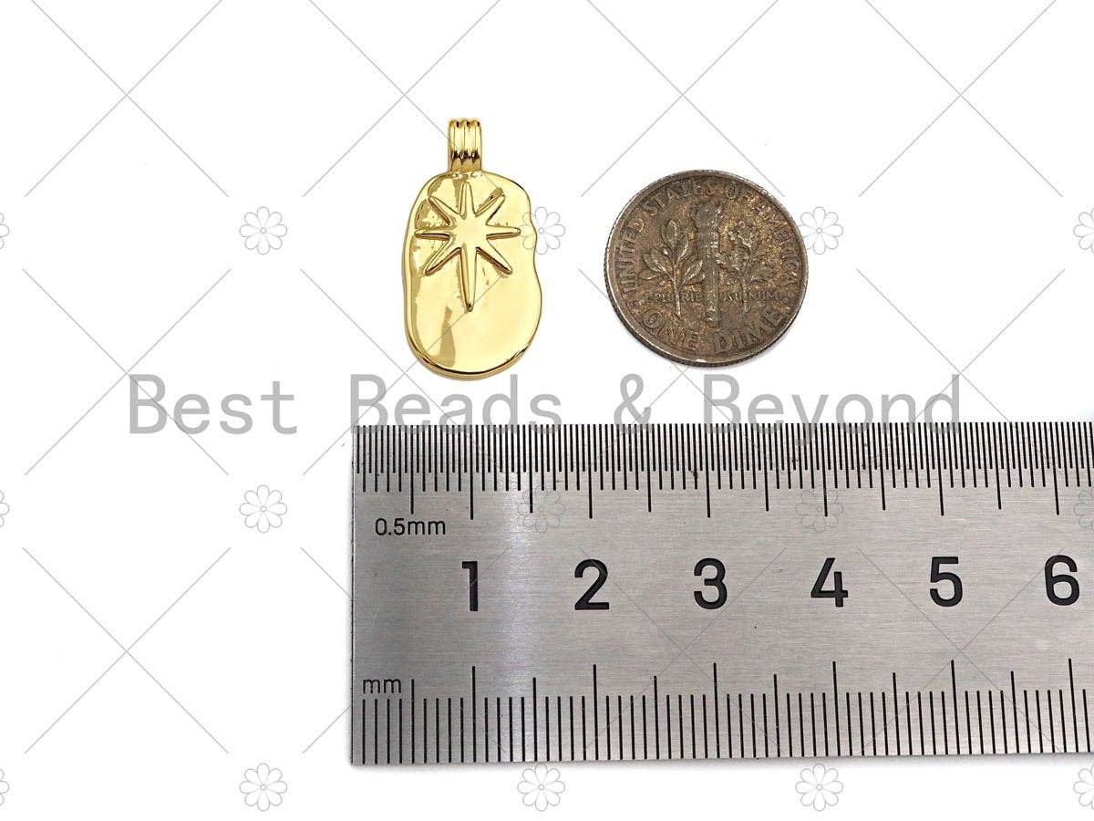 High Polished North Star On Oval Pendant/Charm,Gold Star Tag Charm, Necklace Bracelet Charm Pendant,12x23mm, Sku#Y366