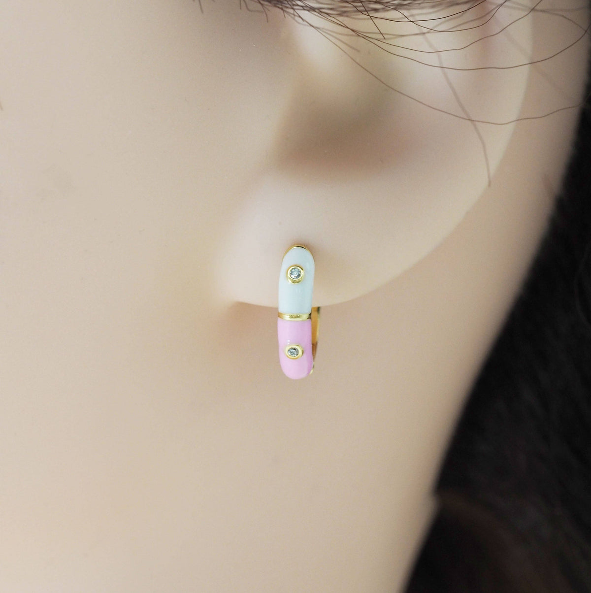 Pave Enamel Huggie Hoop Every day earrings,sku#Y764