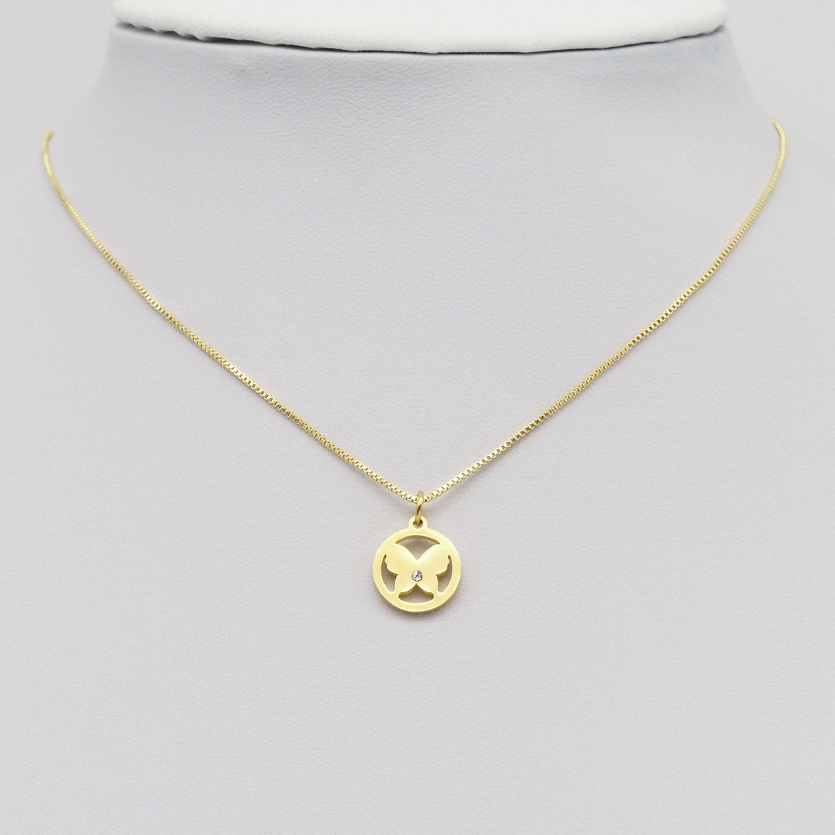Plain Butterfly Circle Charm with CZ, Sku#Y868