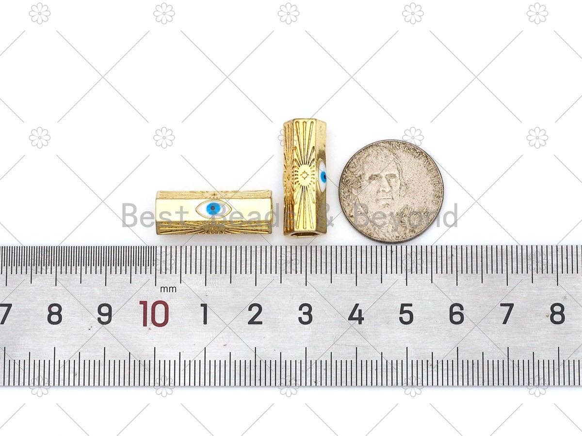 Enamel Evil Eye On Hexagon Shape Large Hole Tube Spacer Beads, 18K Gold Filled Beads, Enamel Tube Spacer,9x23mm, Sku#Y528