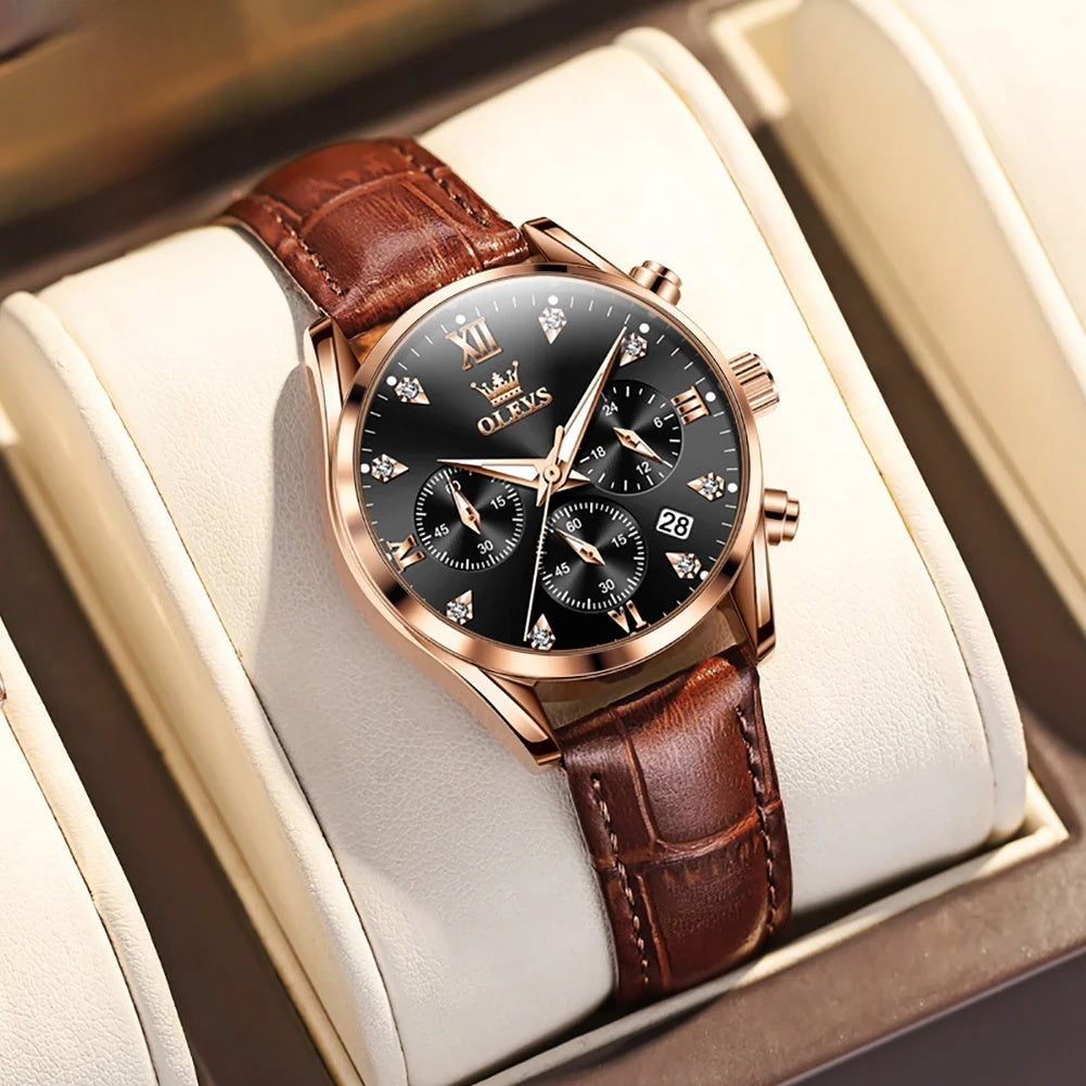 Women's Leather Strap Quartz Waterproof Luminous Watch