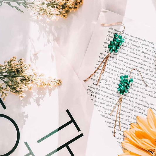 Green Apatite Yoga Earrings 3-inch gold plated sterling silver with French hooks and natural green apatite gemstones